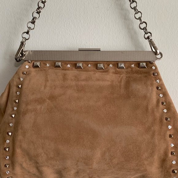 Prada Tan Suede Rhinestone Handbag - Picture 7 of 8